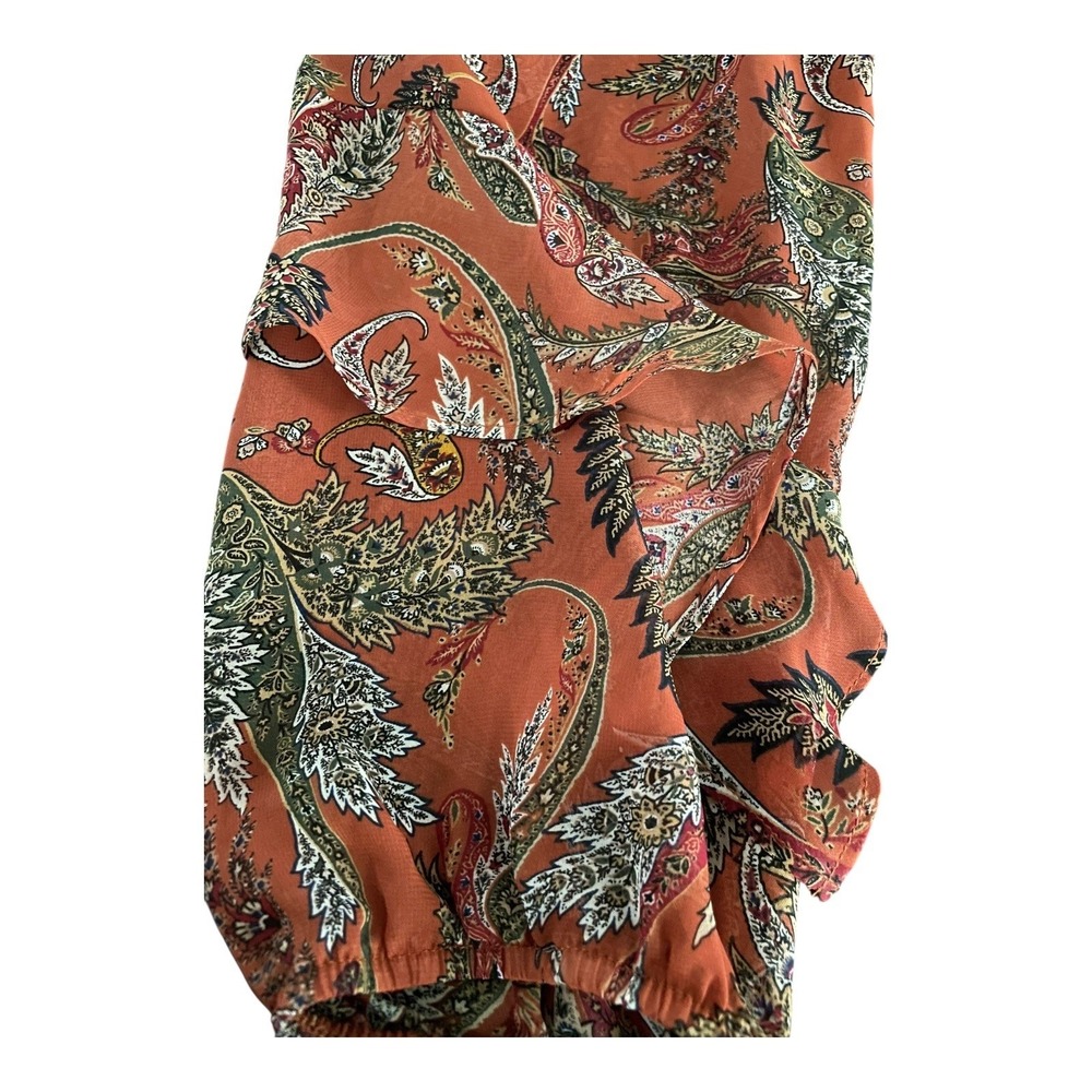 ALYX Womens 2X Blouse Orange Paisley Print Sheer Long Sleeve Tie Neck Top Fall - Picture 3 of 7